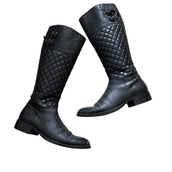 Burberry Riding Leather Boots Black Zipper 38, 8 Quilted